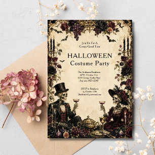 Invitación Fiesta de Halloween de esqueletos góticos vintage
