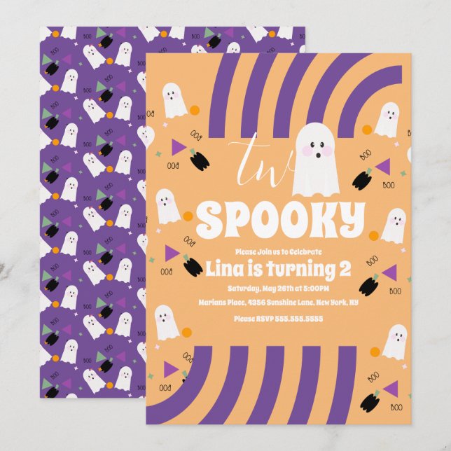 Invitación Fiesta de Halloween de fantasmas con dos letras ge (Anverso / Reverso)