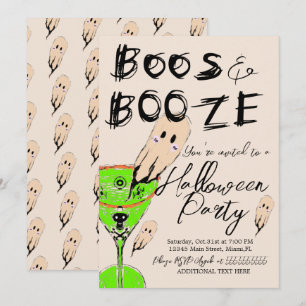 Invitación Fiesta de Halloween de fantasmas y alcohol Boos an