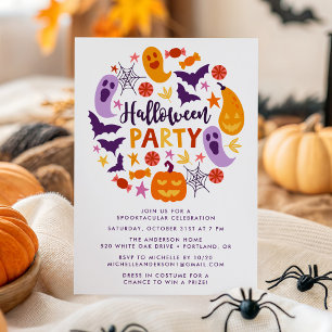 Invitación Fiesta de Halloween de fantasmas y calabazas color
