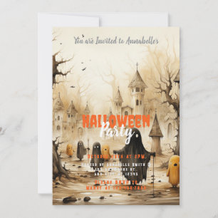 Invitación Fiesta de Halloween de fantasmas y murciélagos en