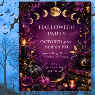 Invitación Fiesta de Halloween de Fases Lunares Místicas