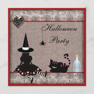 Invitación Fiesta de Halloween de Gato Alice Witch & Cheshire