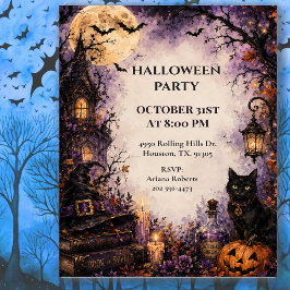 Invitación Fiesta de Halloween de Gato Espeluznante 
