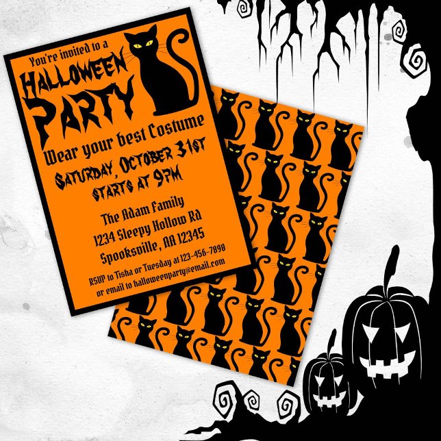 Invitación Fiesta de Halloween de Gato Negro (Subido por el creador)