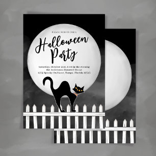 Invitación Fiesta de Halloween de Gato Negro Espeluznante Per