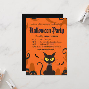 Invitación Fiesta de Halloween de Gato Negro Fantasma Calabaz