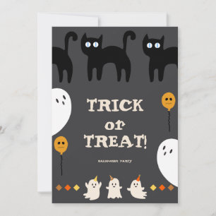 Invitación Fiesta de Halloween de Gato Negro y Fantasma Trick
