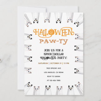 Invitación Fiesta de Halloween de gatos fantasmales adorables