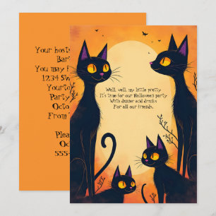 Invitación Fiesta de Halloween de Gatos Negros Altos