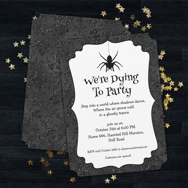 Invitación Fiesta de Halloween de gótico brillante floral neg (Subido por el creador)