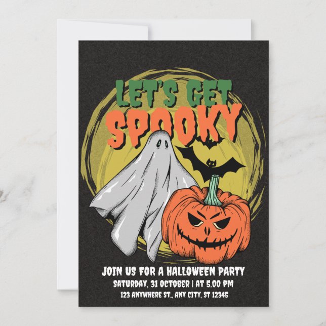 Invitación Fiesta De Halloween De Graña Negra Y Amarilla (Anverso)