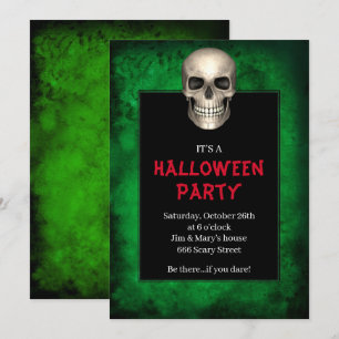 Invitación Fiesta de Halloween de Grunge Verde con cráneo gót