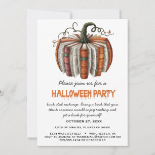 Invitación Fiesta de Halloween de intercambio del Club de lib