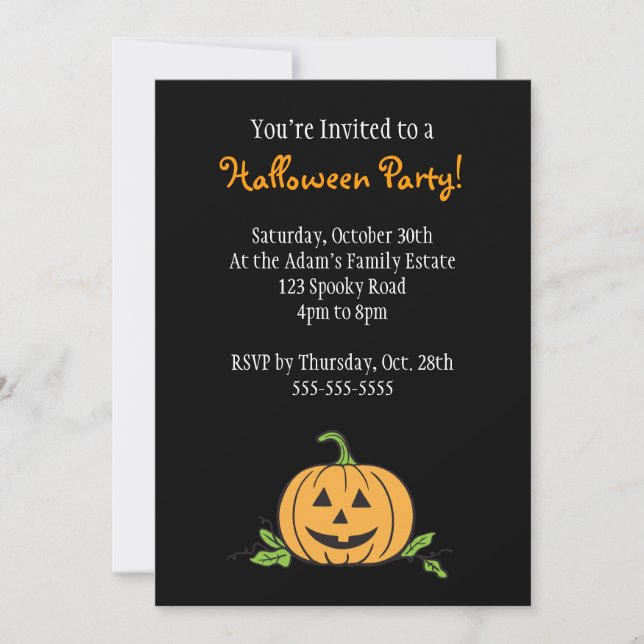 Invitación Fiesta de Halloween de Jack 'O Lantern (Anverso)