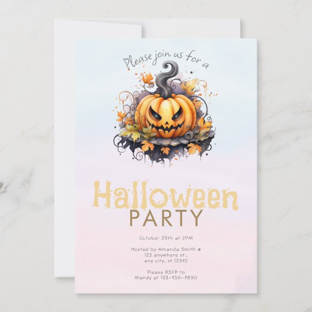 Invitación Fiesta de Halloween de Jack-O' Lantern Espeluznant (Anverso)