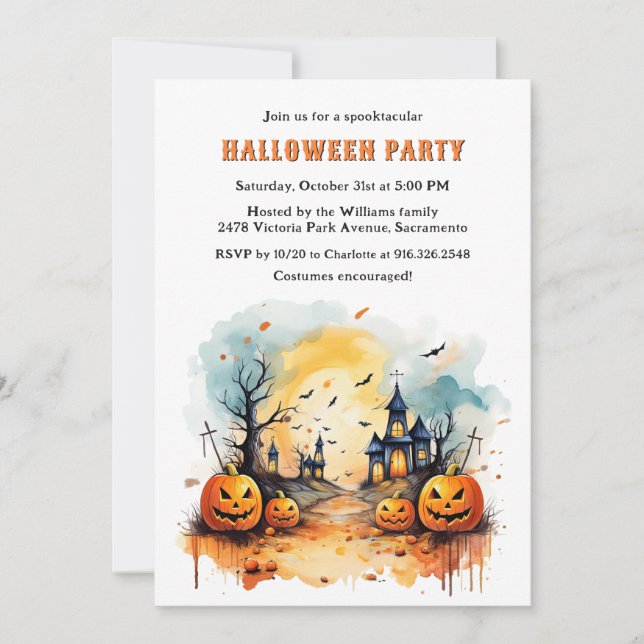 Invitación Fiesta de Halloween de Jack O’Lanterns, un cemente (Anverso)