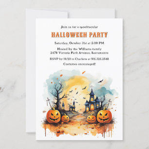 Invitación Fiesta de Halloween de Jack O’Lanterns, un cemente