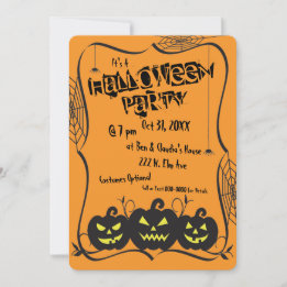 Invitación Fiesta de Halloween de Jack O' Lanterns y Arañas