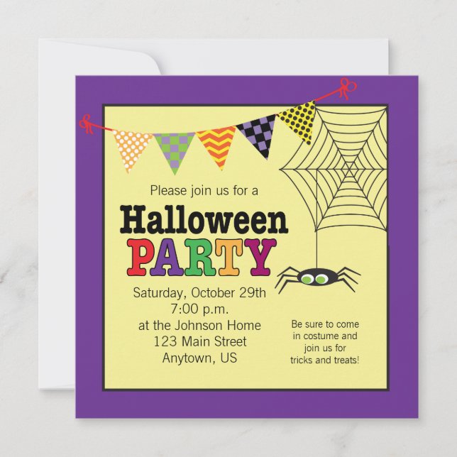 Invitación Fiesta de Halloween de la araña corta (Anverso)