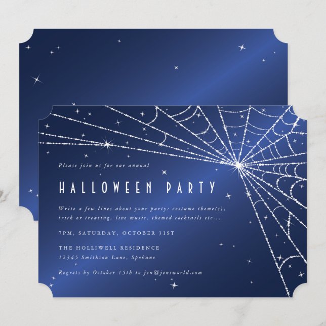 Invitación Fiesta de Halloween de la Araña del Diamante Azul  (Anverso / Reverso)
