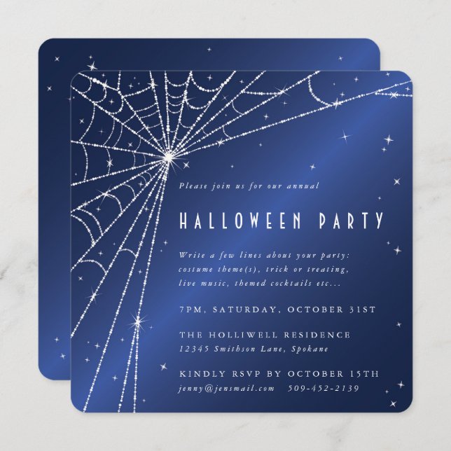 Invitación Fiesta de Halloween de la Araña del Diamante Azul  (Anverso / Reverso)
