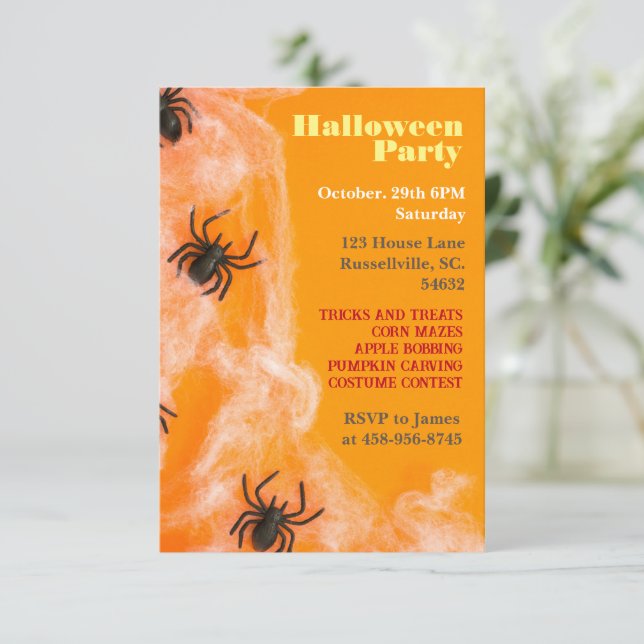 Invitación Fiesta de Halloween de la Araña Infantil (Anverso de pie)