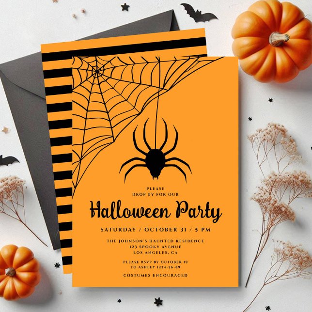Invitación Fiesta de Halloween de la Araña Negra (Cute Black Spider Halloween Party Invitation)