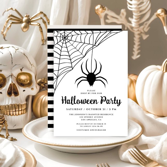 Invitación Fiesta de Halloween de la Araña Negra (Cute Black Spider Halloween Party Invitation)