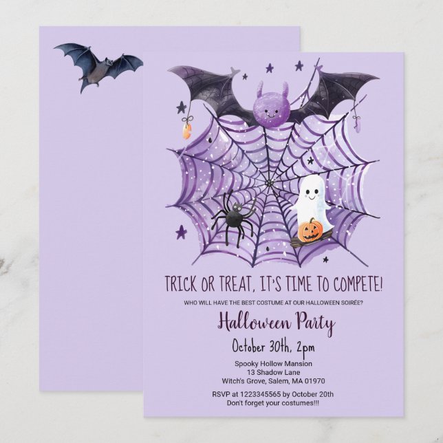Invitación Fiesta de Halloween de la Bat Spider de la Calabaz (Anverso / Reverso)
