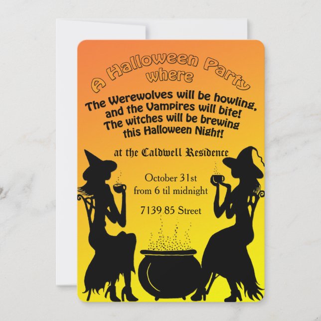 Invitación Fiesta de Halloween de la Brew de Brujas (Anverso)