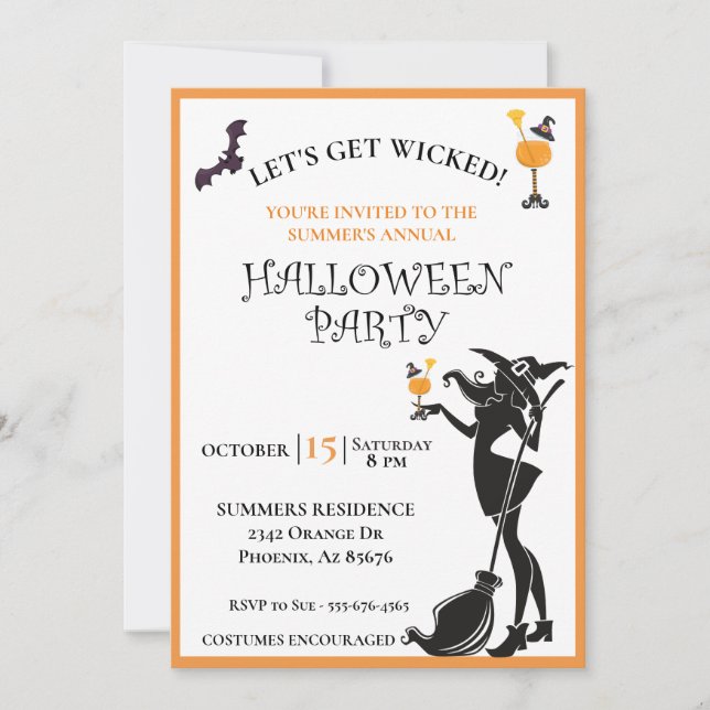 Invitación Fiesta de Halloween de la Bruja Malvada (Anverso)