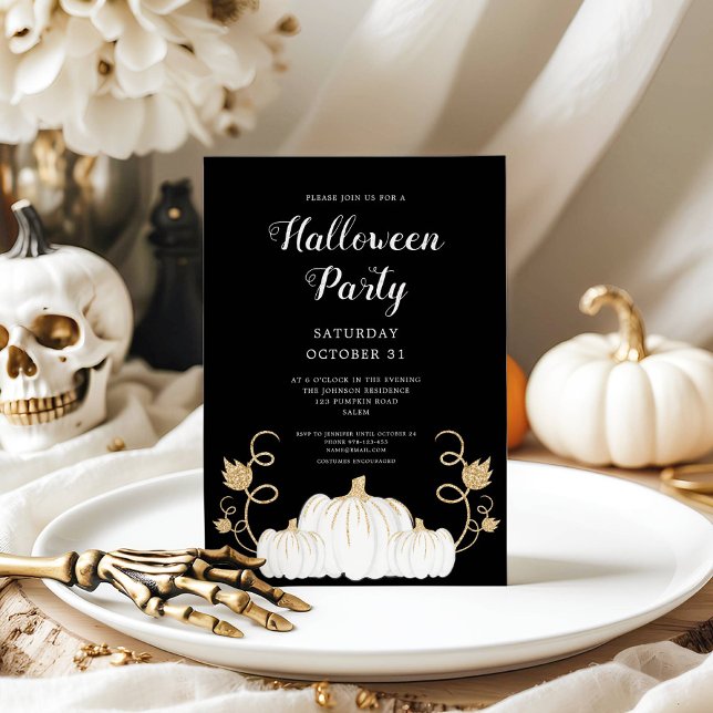 Invitación Fiesta de Halloween de la Calabaza Negra (Cute Black Pumpkin Halloween Party Invitation)