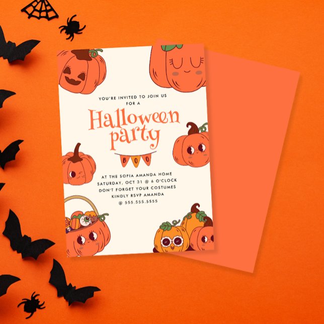 Invitación Fiesta de Halloween de la Calabaza Retro Cuta para (Subido por el creador)