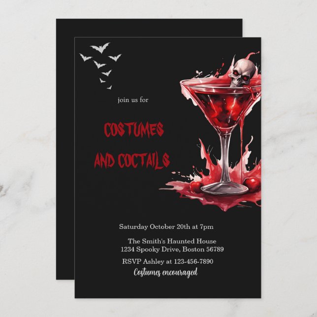 Invitación Fiesta de Halloween de la Calavera de Adultos con  (Anverso / Reverso)