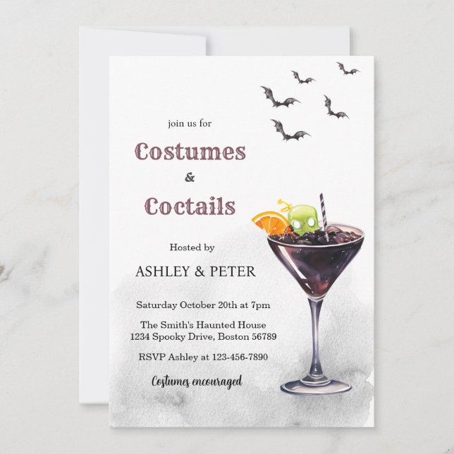 Invitación Fiesta de Halloween de la Calavera de Adultos con  (Anverso)