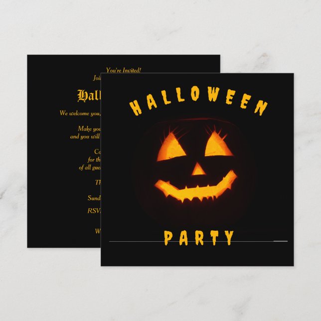 Invitación Fiesta de Halloween de la Cara de Calabaza (Anverso / Reverso)