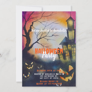 Invitación Fiesta de Halloween de la Casa Embrujada bajo la L