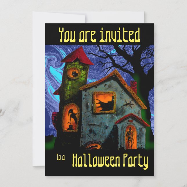 Invitación FIESTA de HALLOWEEN de la CASA ENCANTADA por (Anverso)
