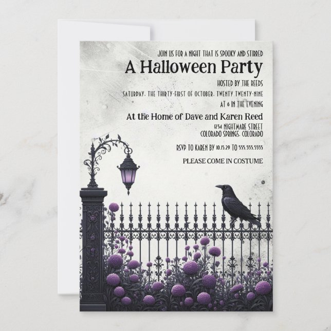 Invitación Fiesta de Halloween de la cerca gótica (Anverso)