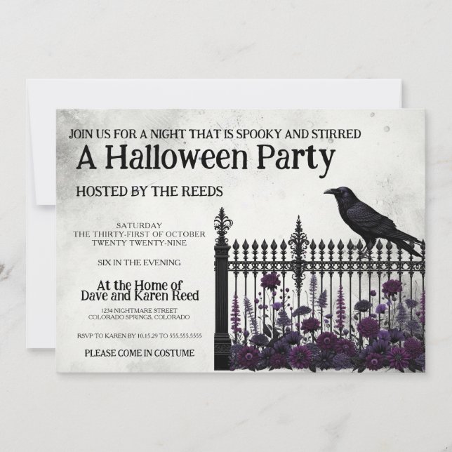 Invitación Fiesta de Halloween de la cerca gótica (Anverso)