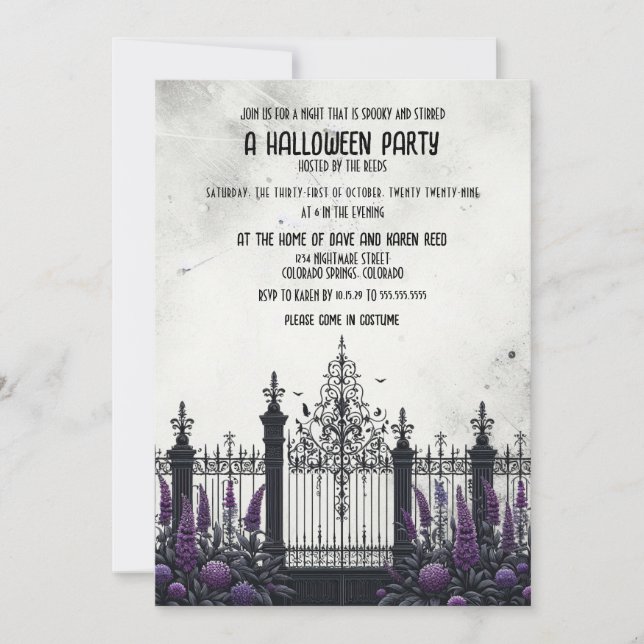 Invitación Fiesta de Halloween de la cerca gótica (Anverso)