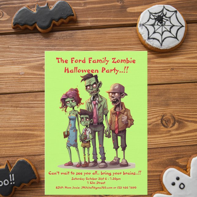 Invitación Fiesta de Halloween de la Familia Zombie para Niño (Zombie Family Halloween Party  Invite)
