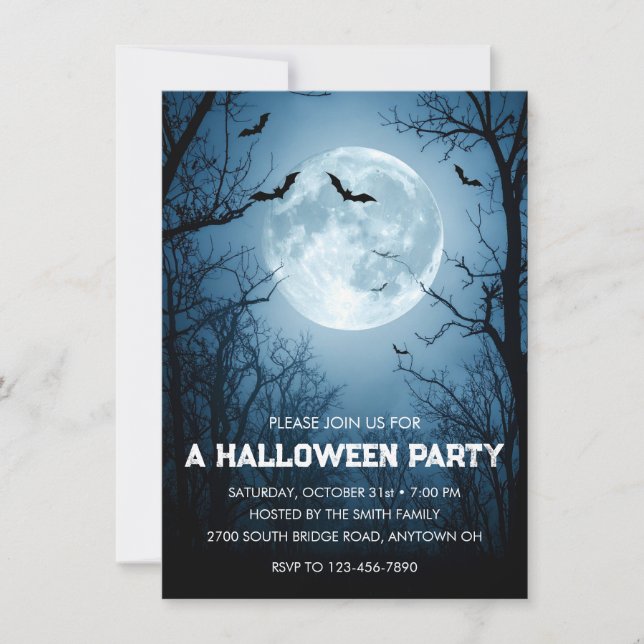 Invitación Fiesta de Halloween de la Luna Bats (Anverso)