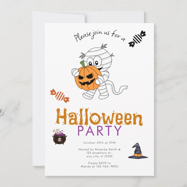 Invitación Fiesta de Halloween de la Momia con Jack-O' Lanter (Anverso)