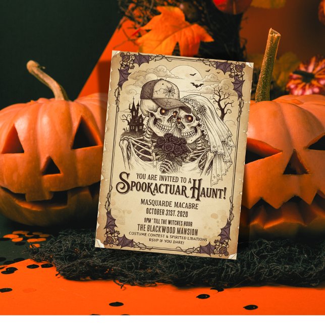Invitación Fiesta de Halloween de la Pareja de Skeleton Gótic (Subido por el creador)