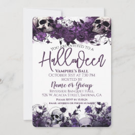 Invitación Fiesta de Halloween de la Purple Floral Skull
