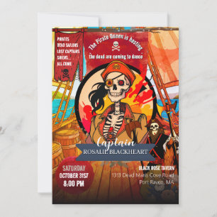 Invitación Fiesta de Halloween de la Reina Pirata Retro