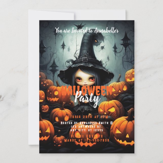 Invitación Fiesta de Halloween de la Rusa Witch Bats (Anverso)
