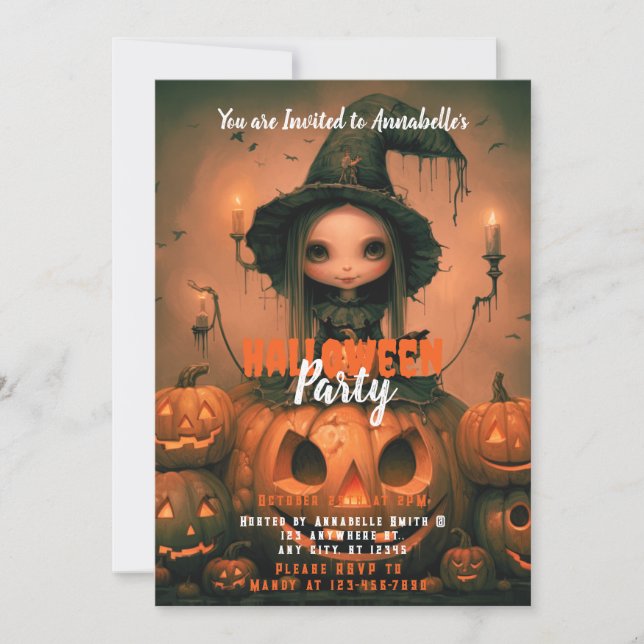 Invitación Fiesta de Halloween de la Rusa Witch Bats (Anverso)